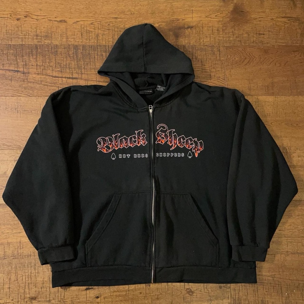 No Boundaries Zip Hoodie Mens XXL Black Biker Grunge Black Sheep Hot Rod Chopper